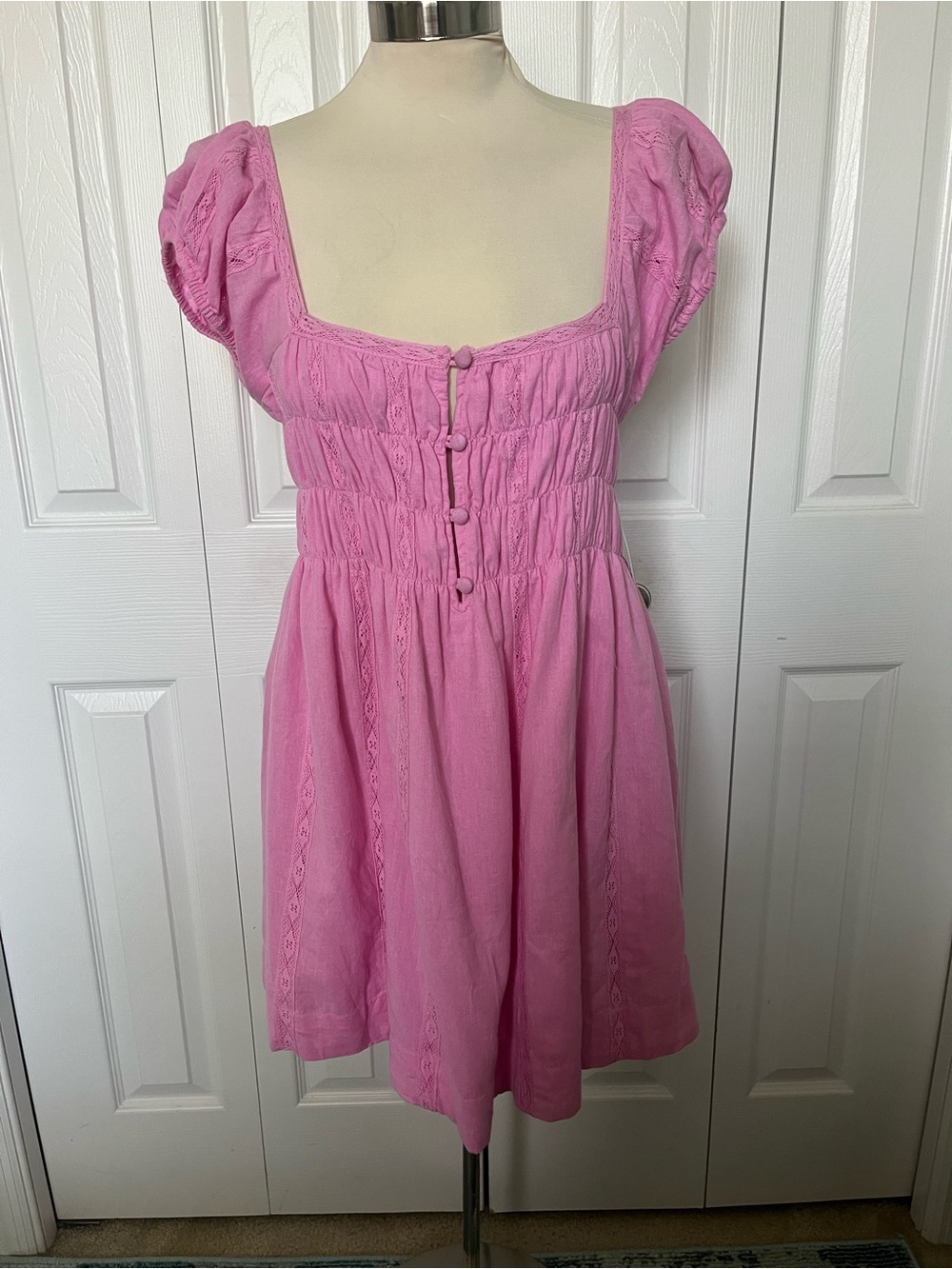 Free People Girls Bubblegum Pink Puff-Sleeve Smocked Dress